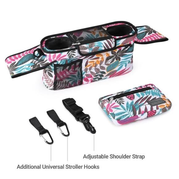 Universal Stroller Organizer w/ Insulated Cup Holder Phone Bag & Shoulder Strap - Picture 6 of 7
